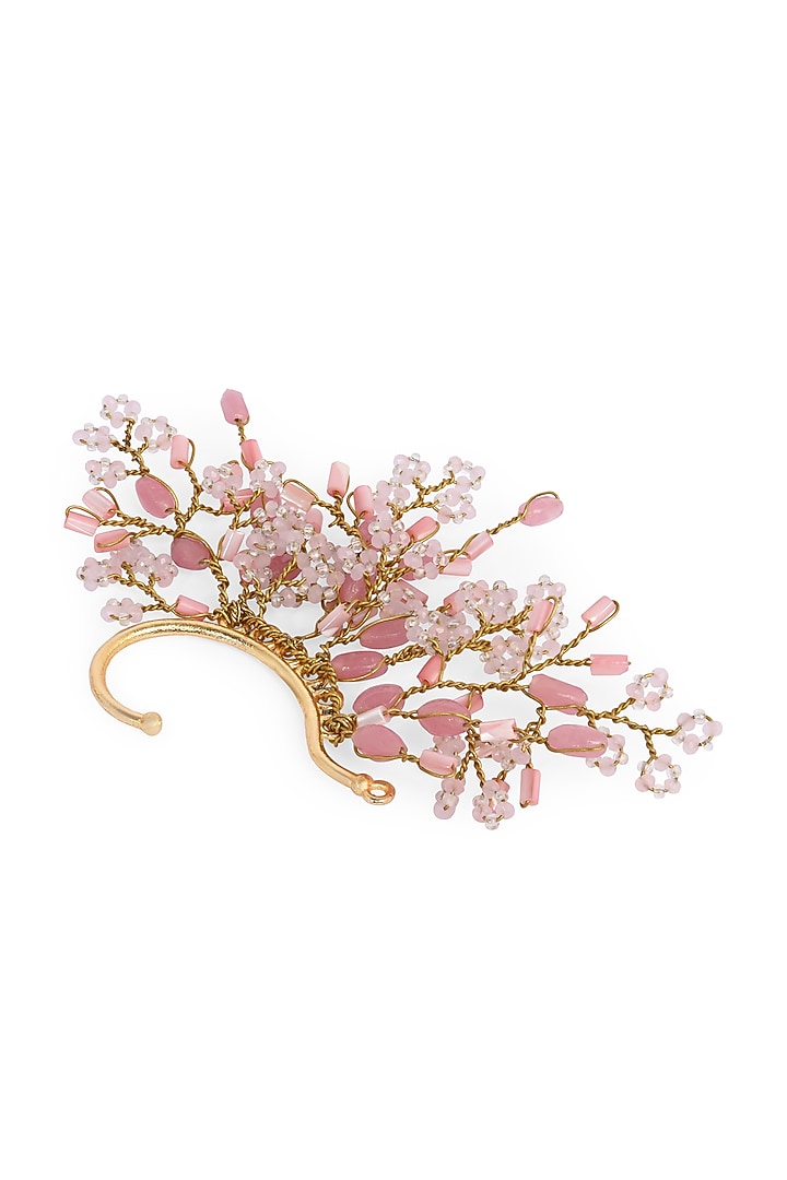 Gold Finish Pink Mother Of Pearl Ear Cuff by House of D'oro at Pernia's Pop Up Shop