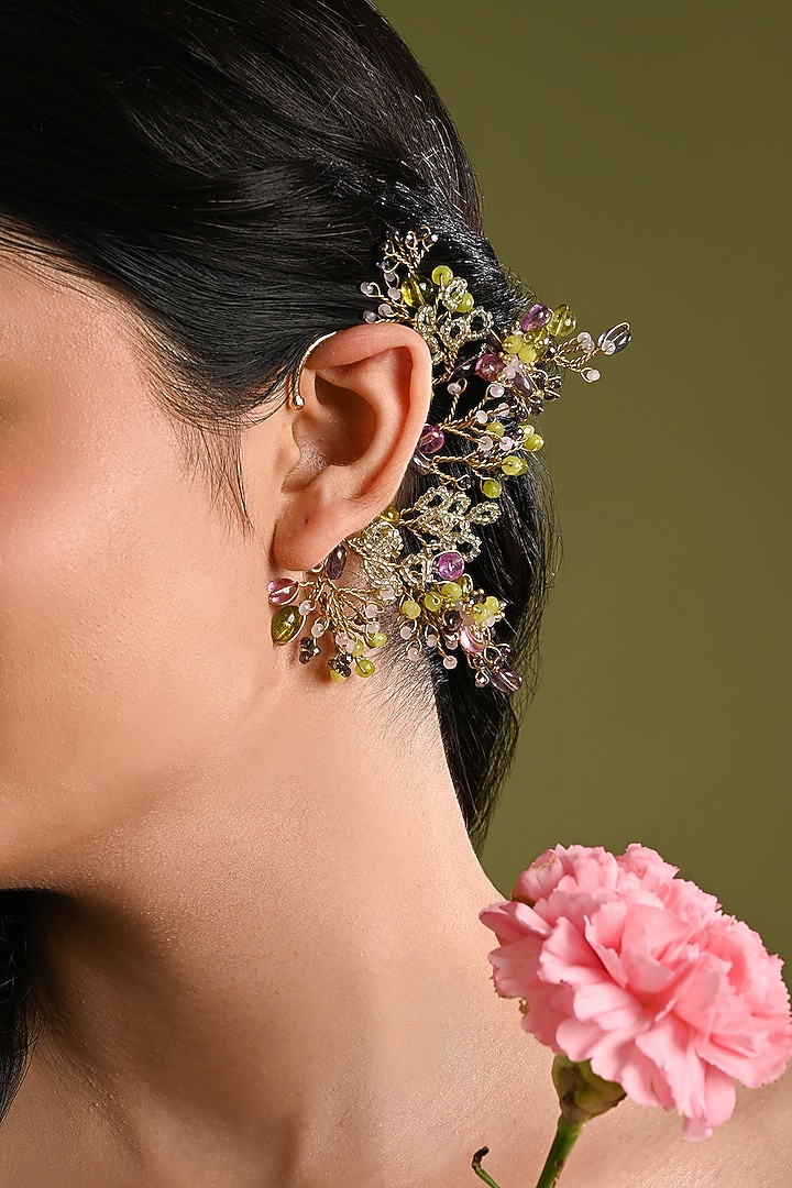 Gold Finish Multi-Colored Stone & Crystal Earcuff by House of D'oro at Pernia's Pop Up Shop