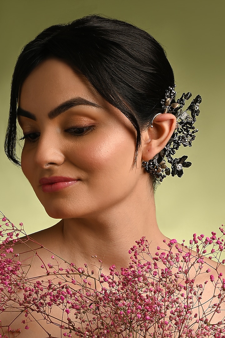 Gold Finish Black & Grey Quartz Earcuff by House of D'oro at Pernia's Pop Up Shop