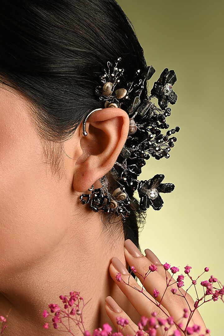 Gold Finish Black & Grey Quartz Earcuff by House of D'oro at Pernia's Pop Up Shop