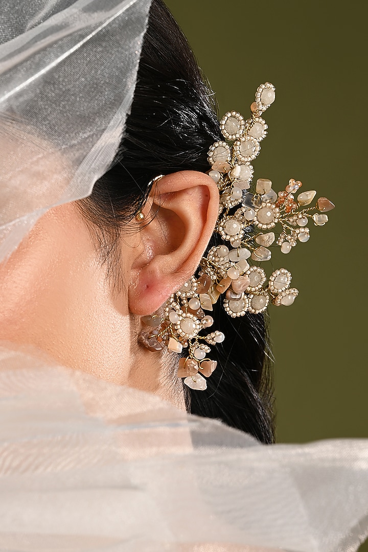 Gold Finish Black & Grey Quartz Earcuff by House of D'oro at Pernia's Pop Up Shop