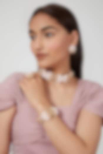 Gold Finish Pearl Choker Necklace Set by House of D'oro at Pernia's Pop Up Shop