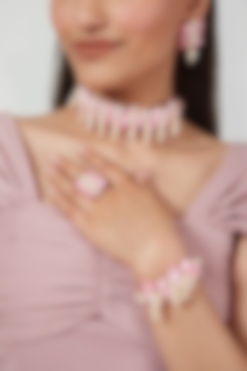 Gold Finish Shell Pearls Choker Necklace Set by House of D'oro at Pernia's Pop Up Shop