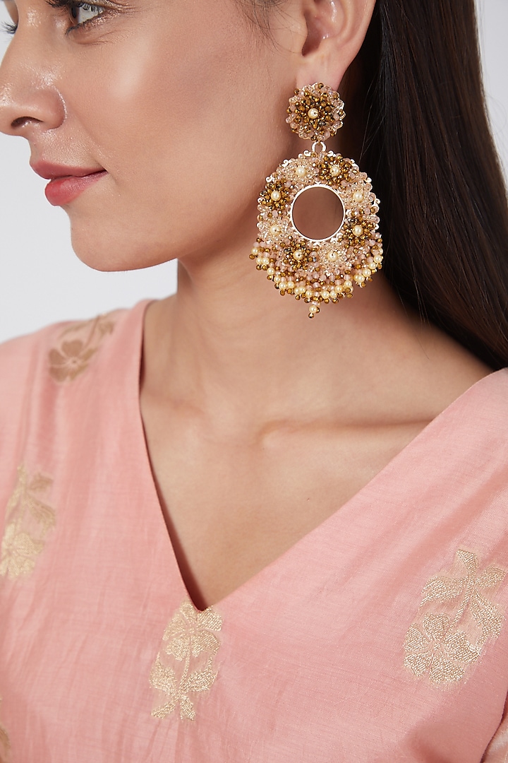 Gold Finish Pearl Chandbali Earrings by House of D'oro