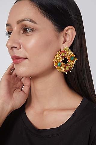 Gold Finish Round Stud Earrings by House of D'oro