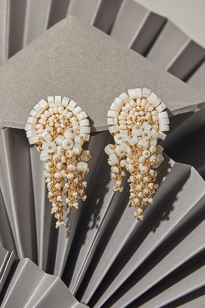 Gold Finish Pearl Stud Earrings by House of D'oro at Pernia's Pop Up Shop