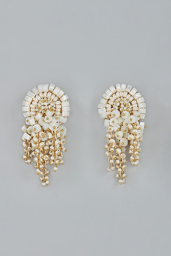 Gold Finish Pearl Stud Earrings by House of D'oro at Pernia's Pop Up Shop