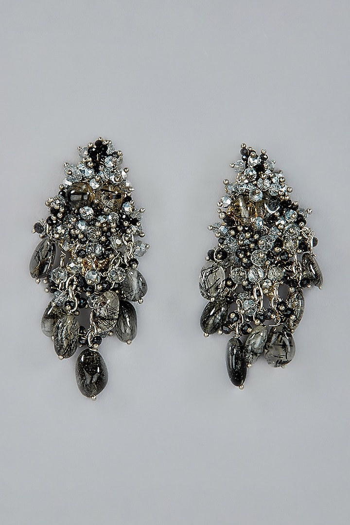 Gold Finish Black Beaded Dangler Earrings by House of D'oro at Pernia's Pop Up Shop