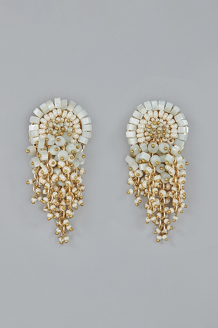 Gold Finish Pearl Stud Earrings by House of D'oro at Pernia's Pop Up Shop