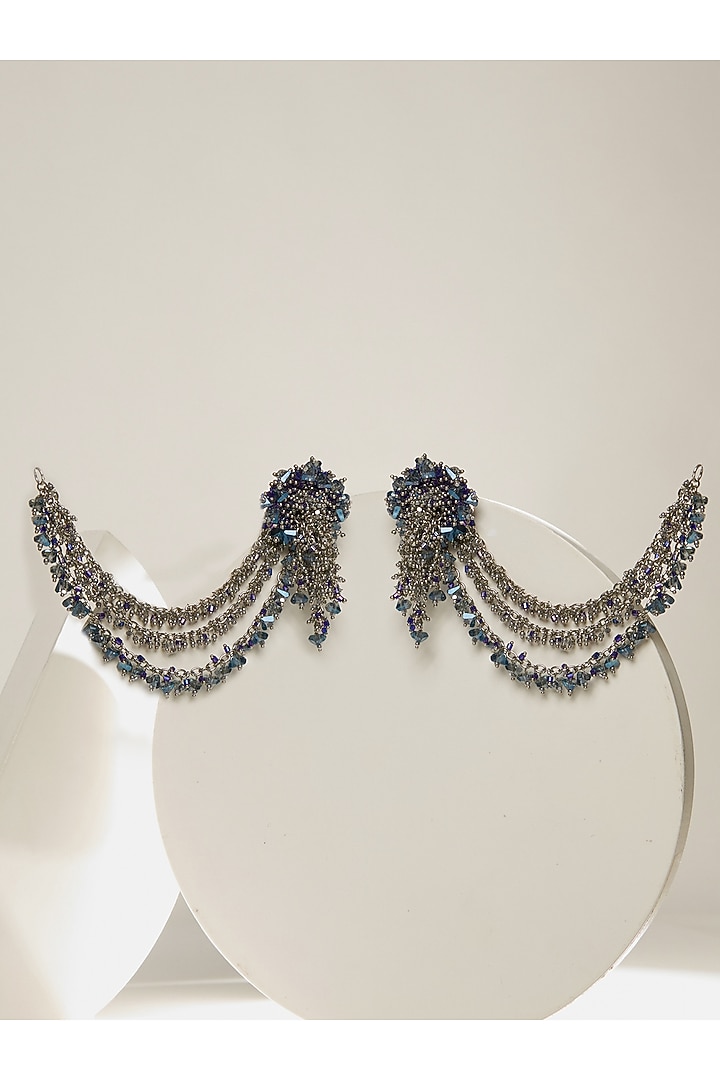 Gold Finish Blue Beaded Stud Earrings by House of D'oro at Pernia's Pop Up Shop