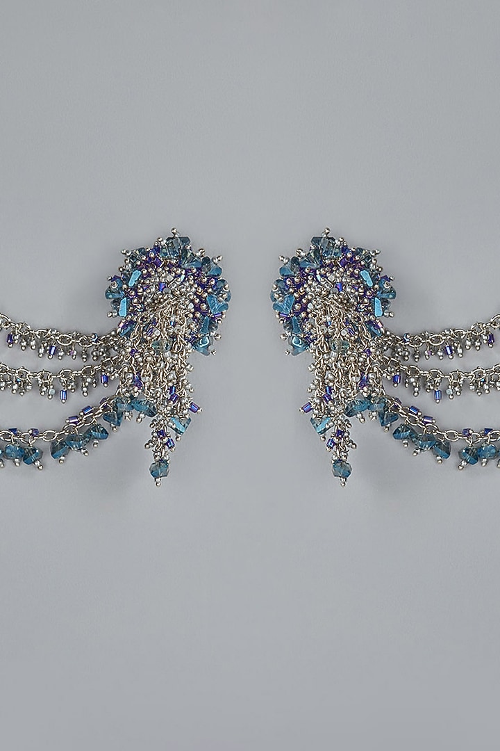 Gold Finish Blue Beaded Stud Earrings by House of D'oro at Pernia's Pop Up Shop