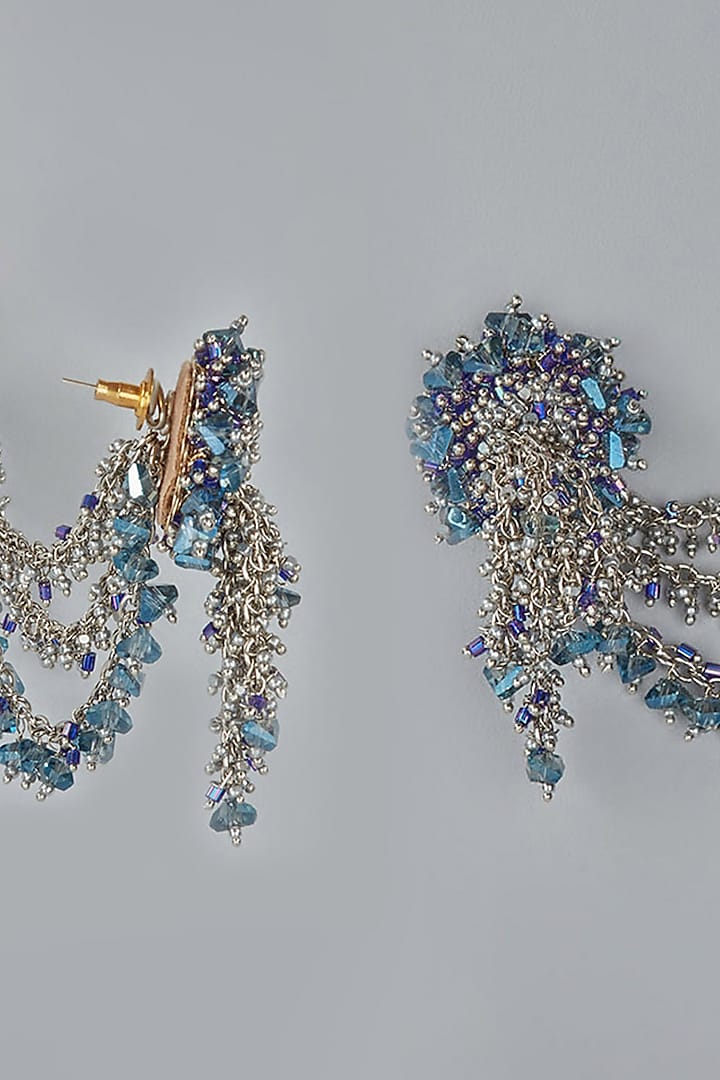 Gold Finish Blue Beaded Stud Earrings by House of D'oro at Pernia's Pop Up Shop