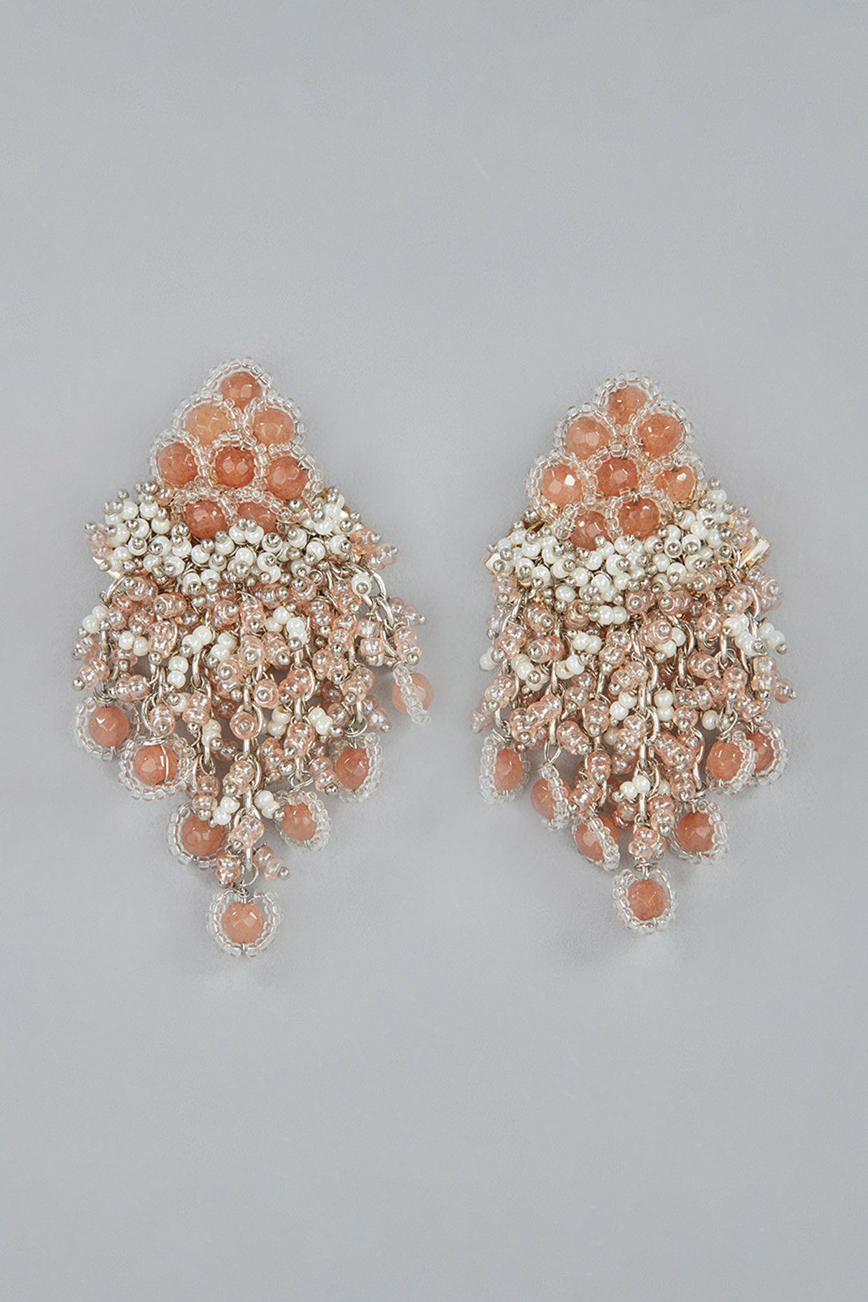 Gold Finish Rose Pink Quartz Stud Earrings by House of D'oro