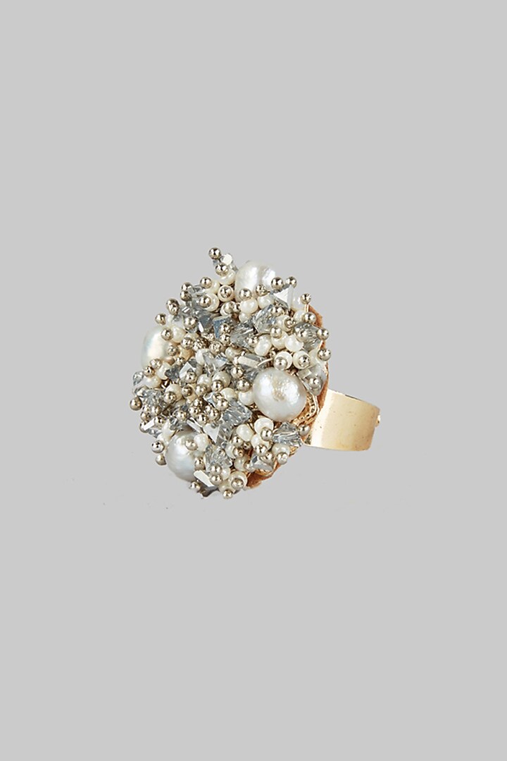 Gold Finish Pearl & Beaded Ring by House of D'oro