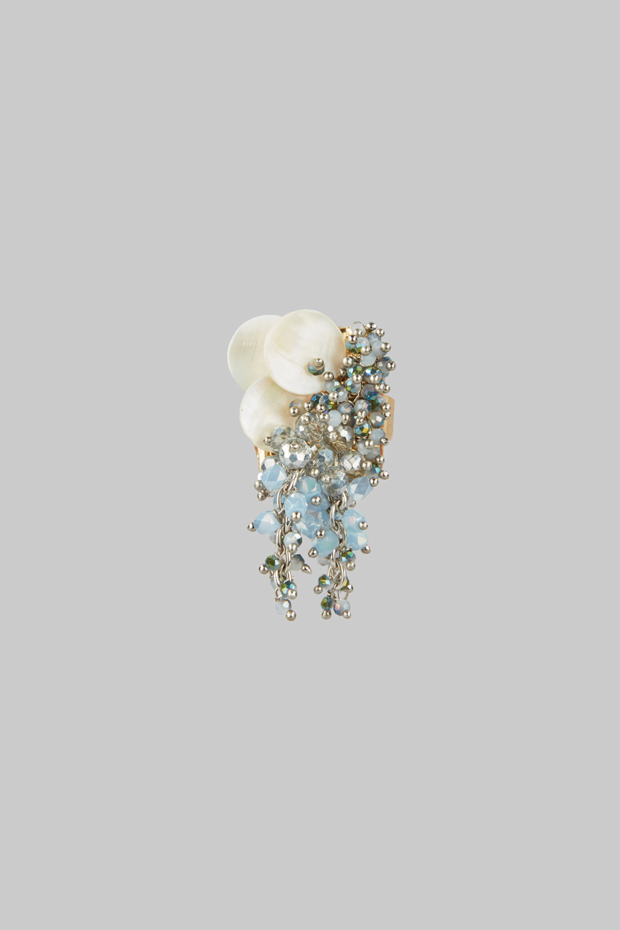Gold Finish Blue Beaded & Shell Ring by House of D'oro