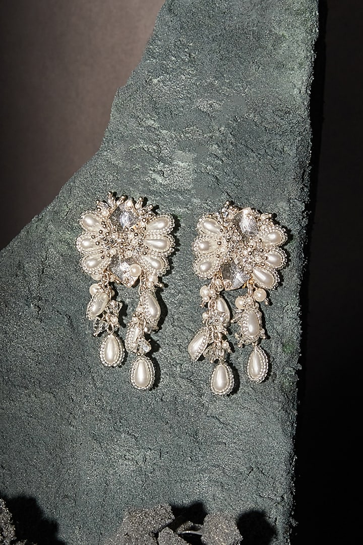 Silver Finish Pearl Stud Earrings by House of D'oro at Pernia's Pop Up Shop
