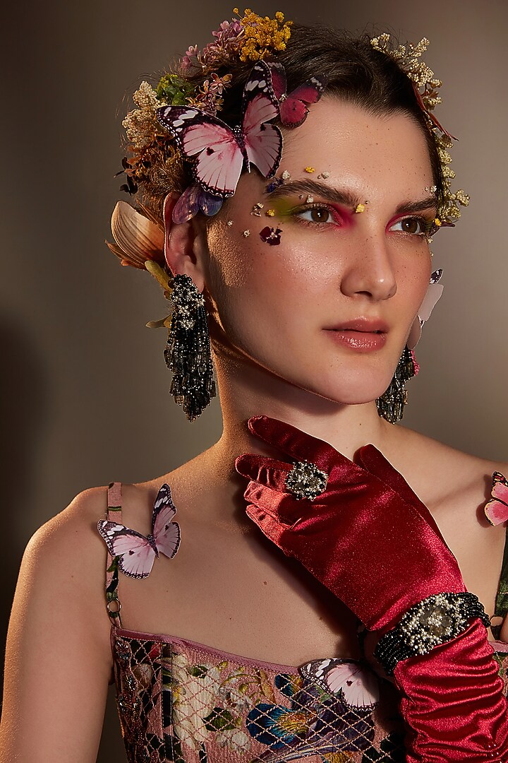 Gold Finish Black Beaded & Stone Bracelet by House of D'oro at Pernia's Pop Up Shop