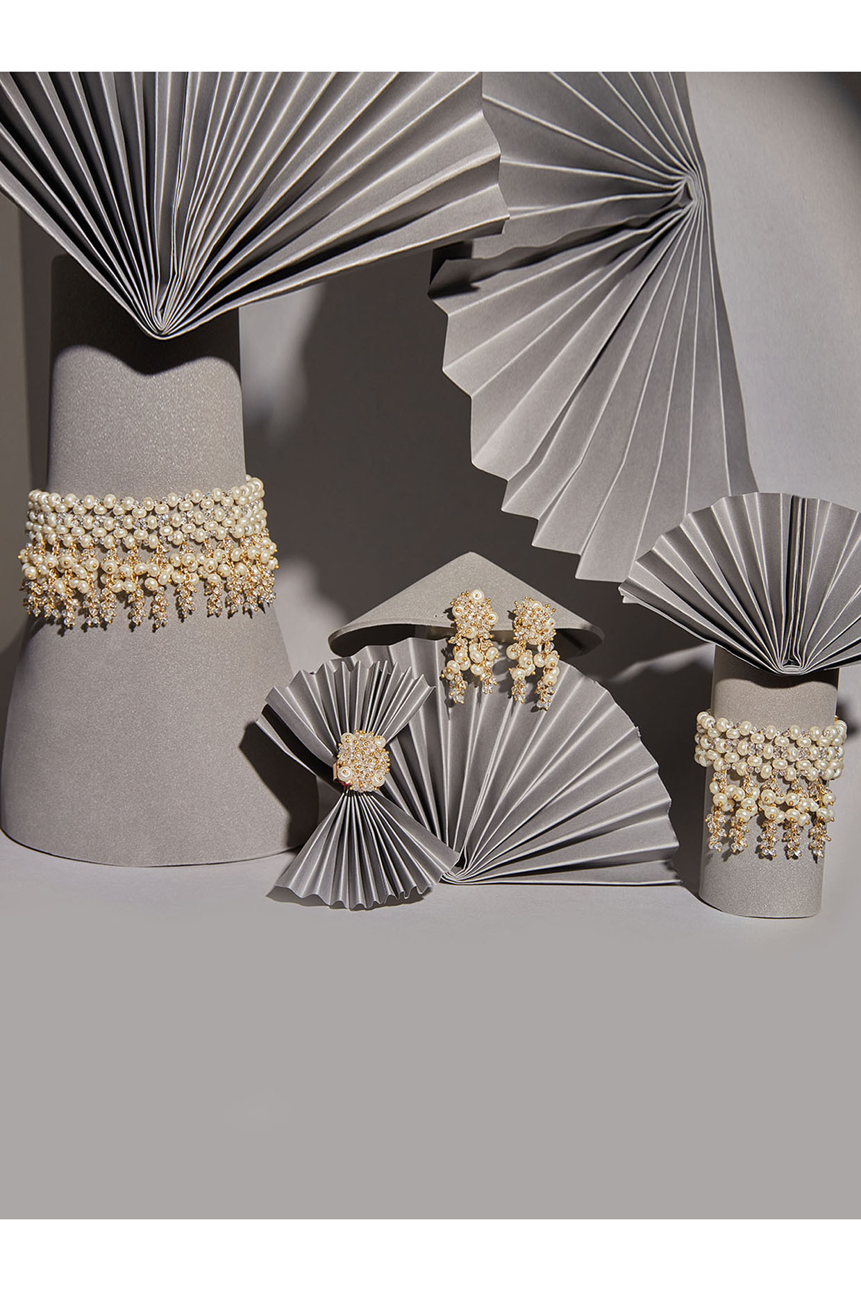 Gold Finish Pearl Choker Necklace Set by House of D'oro