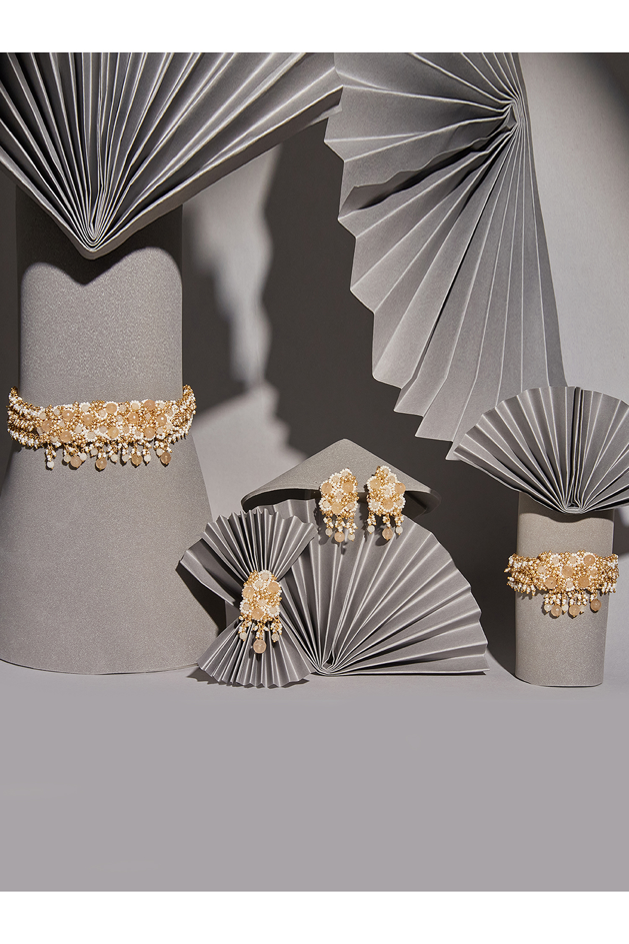 Gold Finish Agate Choker Necklace Set by House of D'oro