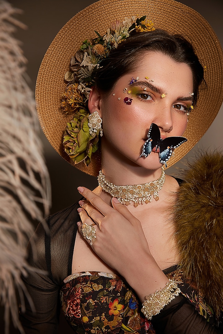 Gold Finish Agate Choker Necklace Set by House of D'oro at Pernia's Pop Up Shop