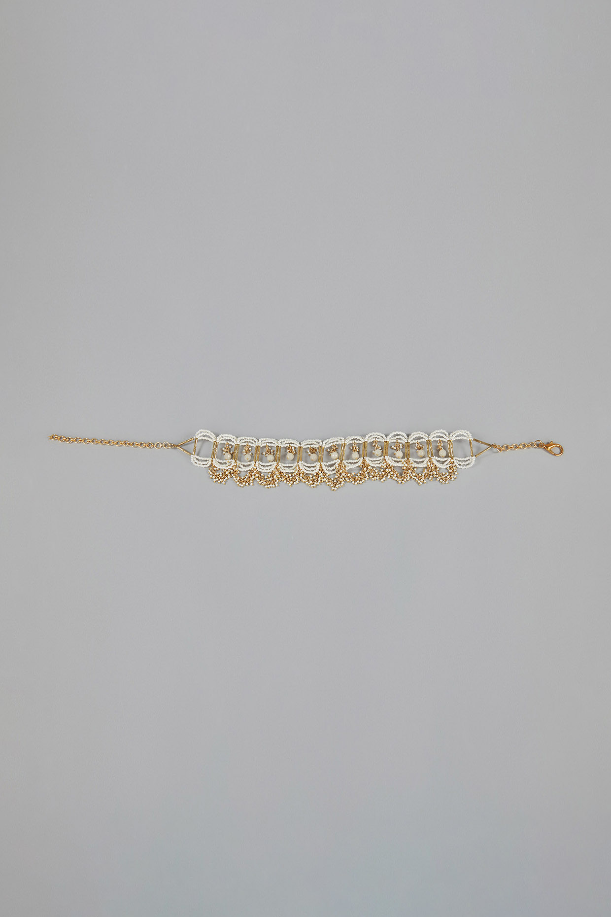 Gold Finish Pearl & Beaded Choker Necklace by House of D'oro