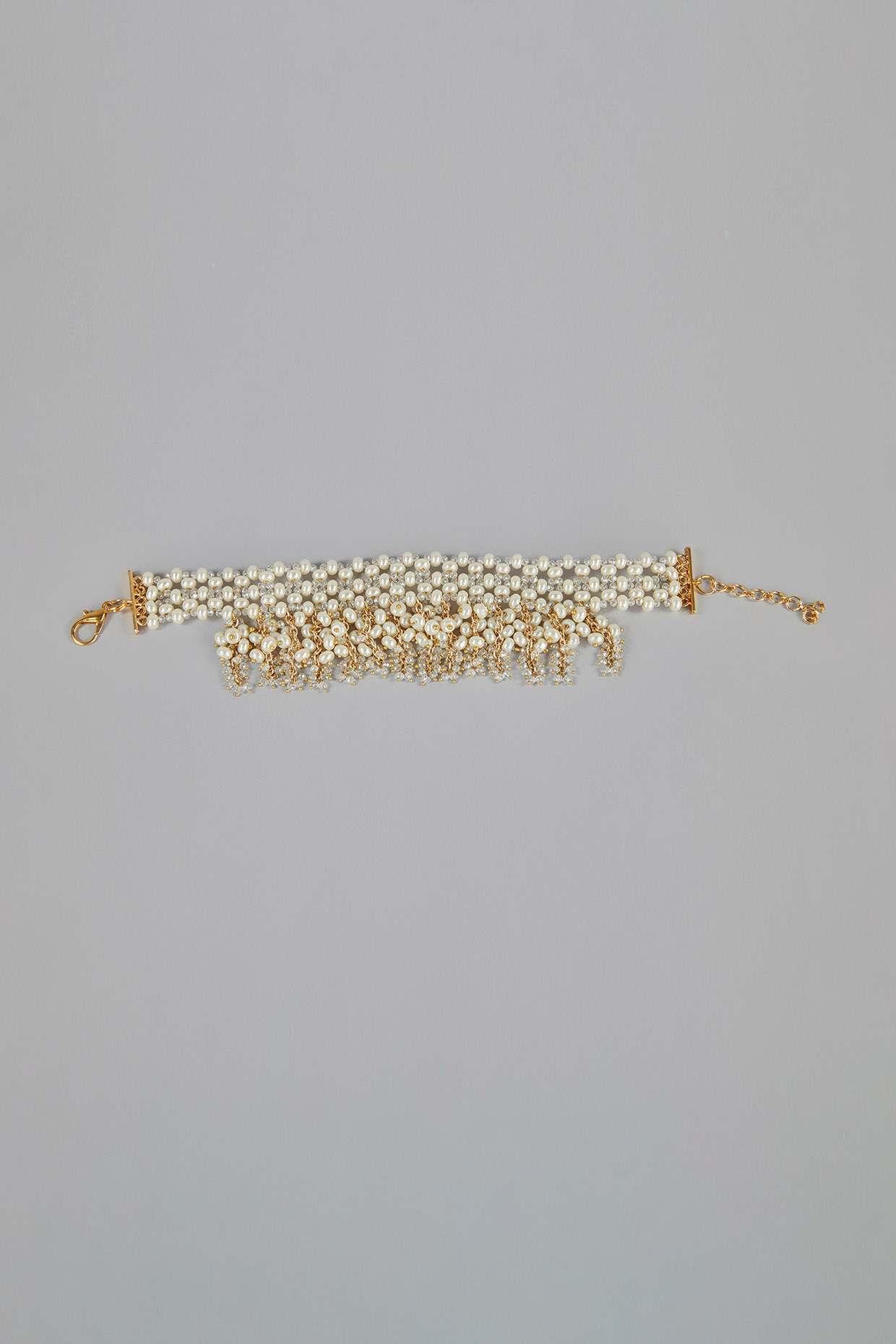 Gold Finish Pearl & Beaded Choker Necklace by House of D'oro