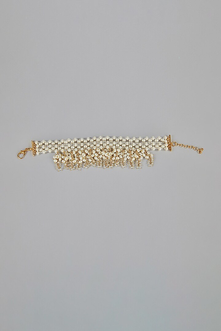 Gold Finish Pearl & Beaded Choker Necklace by House of D'oro
