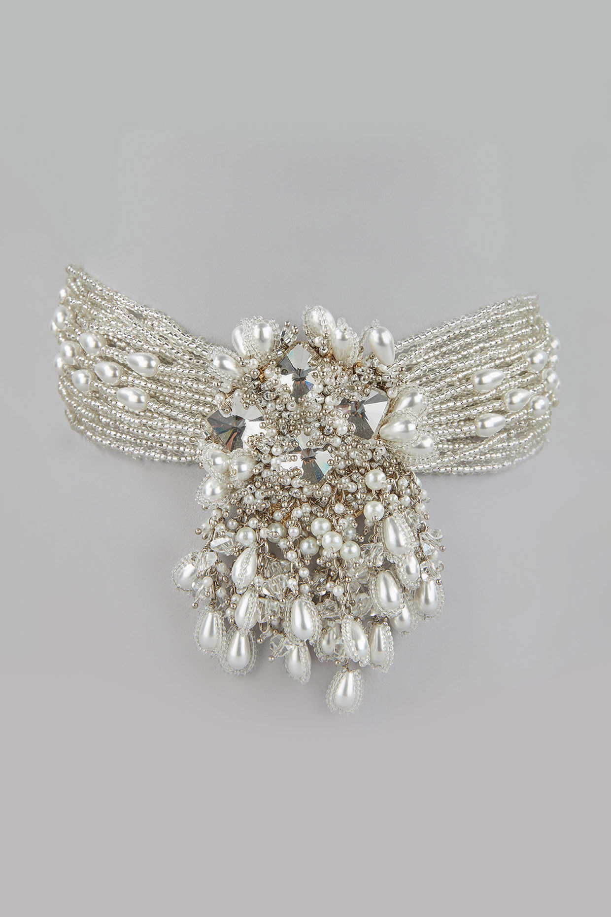 Gold Finish Pearl & Beaded Choker Necklace by House of D'oro