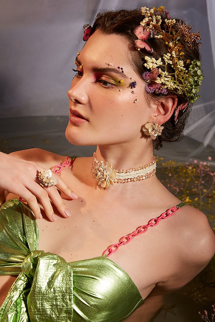 Gold Finish Pearl Choker Necklace by House of D'oro at Pernia's Pop Up Shop