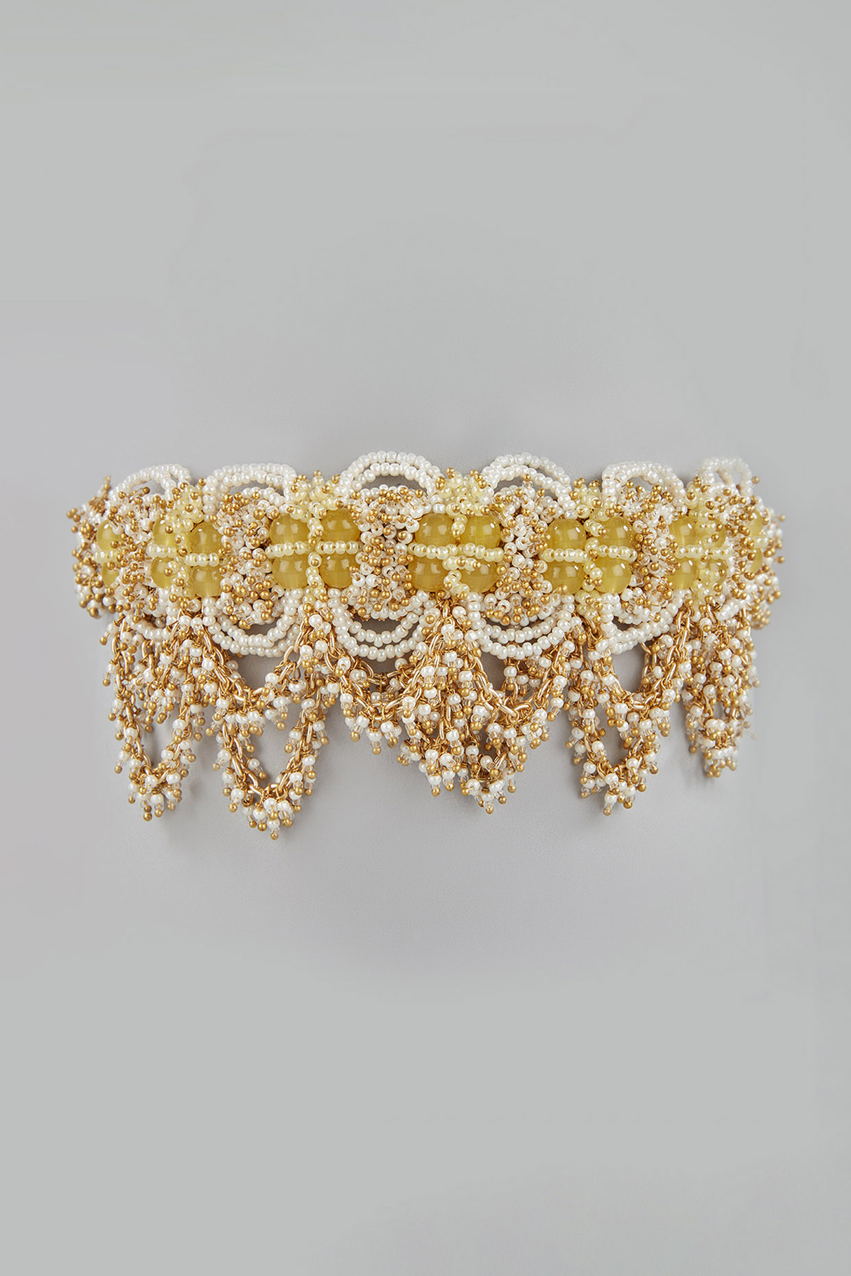Gold Finish Beaded Choker Necklace by House of D'oro