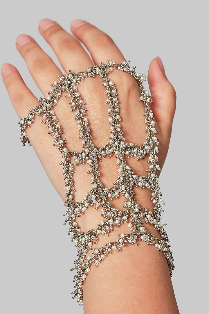 Gold Finish Beaded Hand Harness by House of D'oro