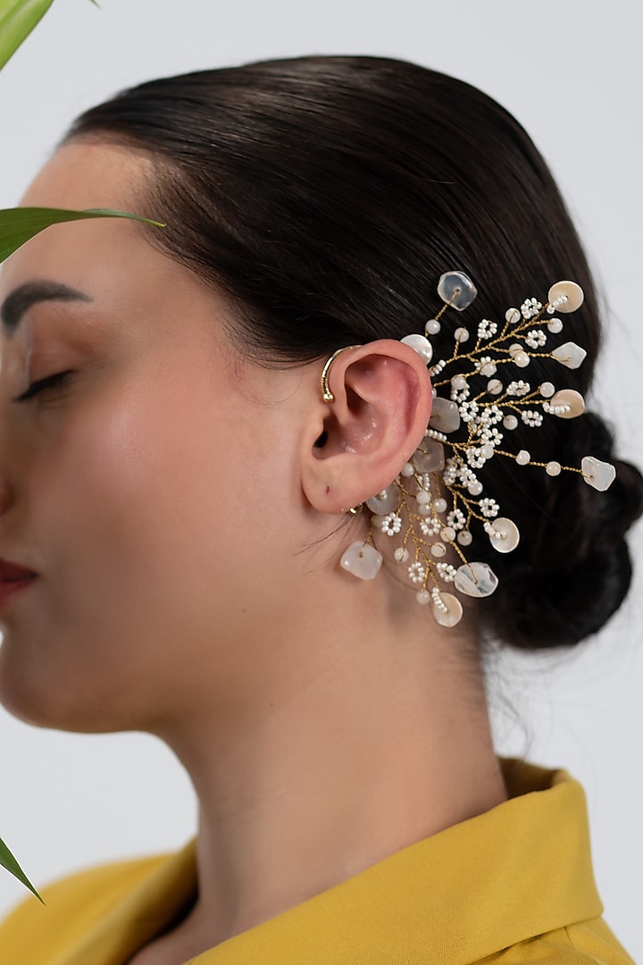 Gold Finish White Crystal Ear Cuff by House of D'oro at Pernia's Pop Up Shop