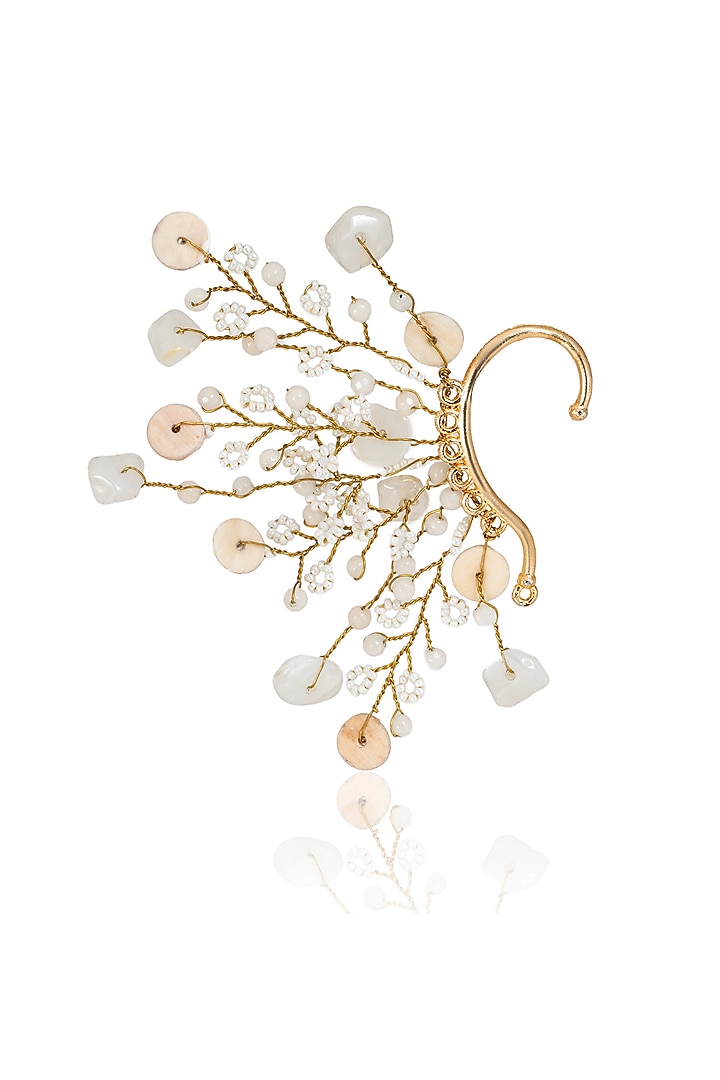 Gold Finish White Crystal Ear Cuff by House of D'oro at Pernia's Pop Up Shop