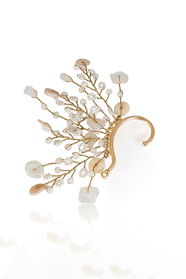 Gold Finish White Crystal Ear Cuff by House of D'oro at Pernia's Pop Up Shop