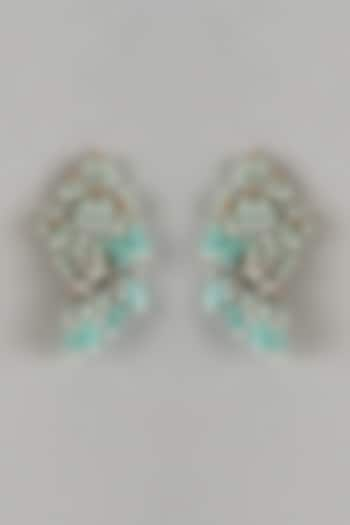 Gold Finish Aqua Agate Stone Stud Earrings by House of D'oro at Pernia's Pop Up Shop