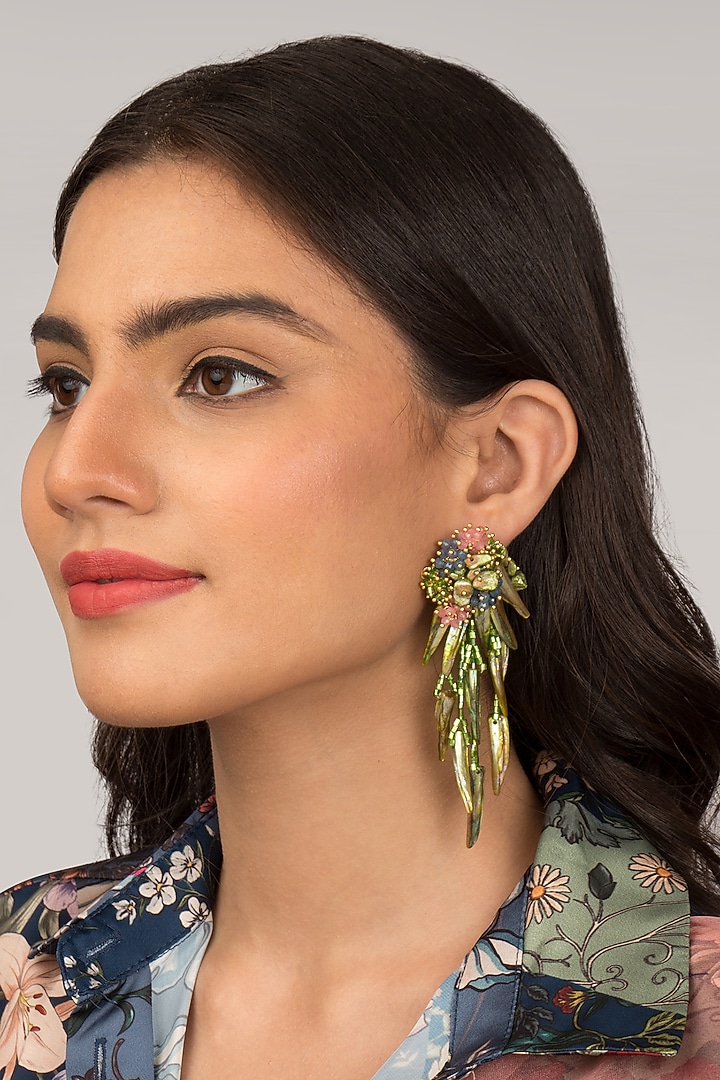 Gold Finish Multi-Colored Pearl Shell Dangler Earrings by House of D'oro at Pernia's Pop Up Shop