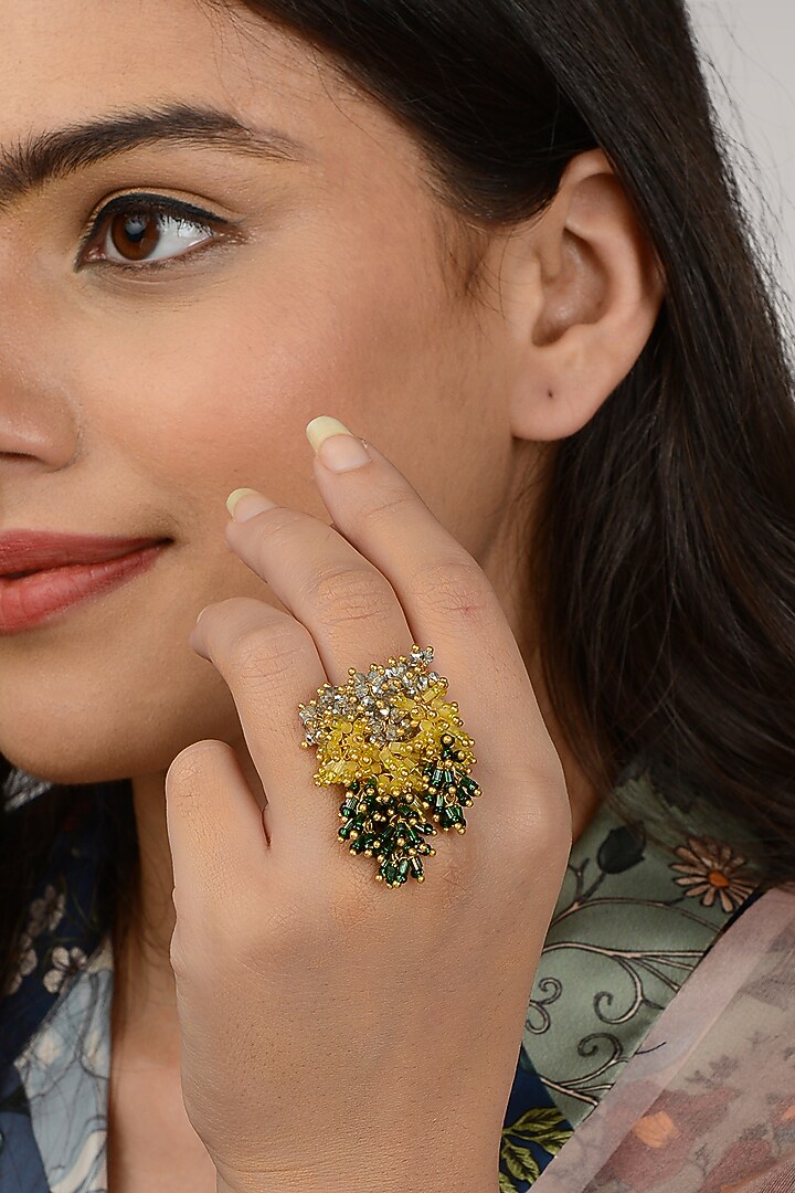 Yellow Beaded Ring by House of D'oro at Pernia's Pop Up Shop