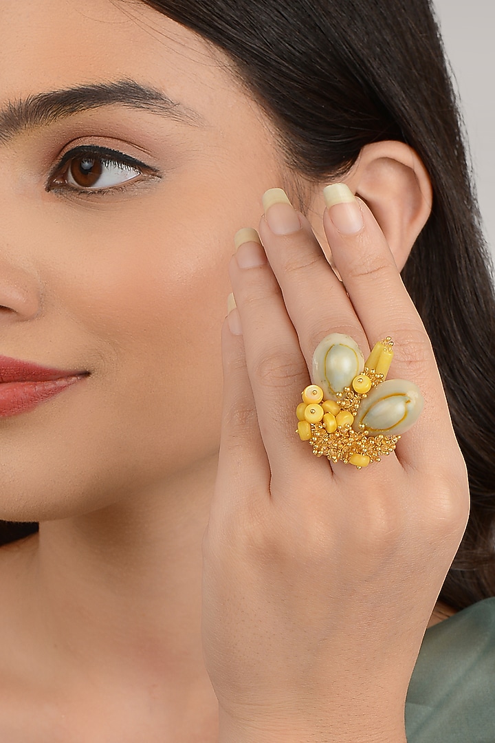 Yellow Handcrafted Shell Ring by House of D'oro at Pernia's Pop Up Shop