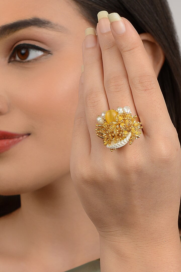 Yellow Crystal Beaded Ring by House of D'oro at Pernia's Pop Up Shop