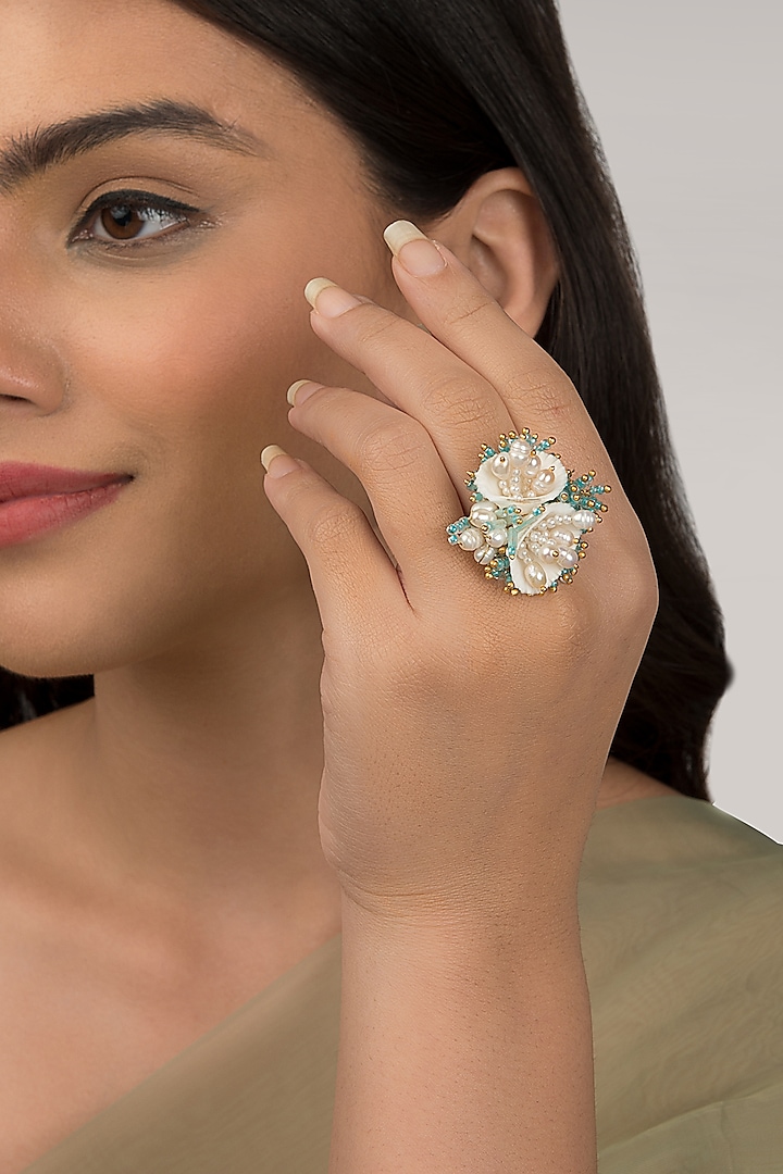 Turquoise Shell Ring by House of D'oro