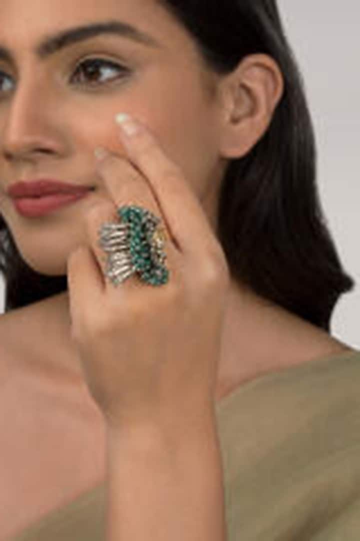 Turquoise Glass Beaded Ring by House of D'oro