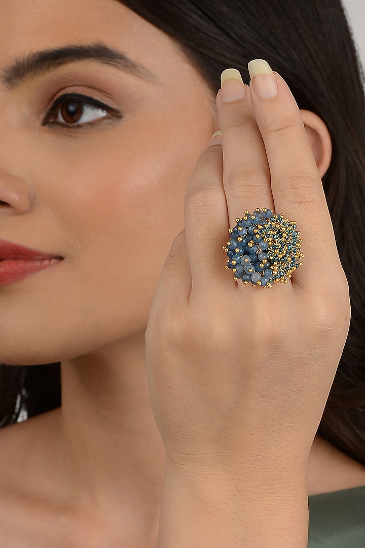 Blue Crystal Beaded Ring by House of D'oro