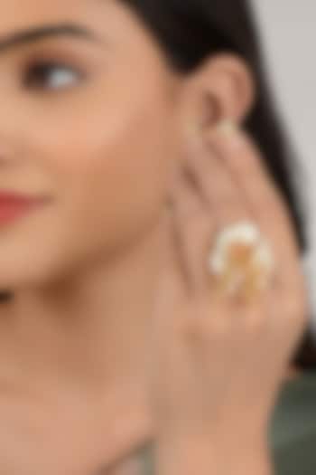 Beige Semi Precious Beaded Ring by House of D'oro at Pernia's Pop Up Shop