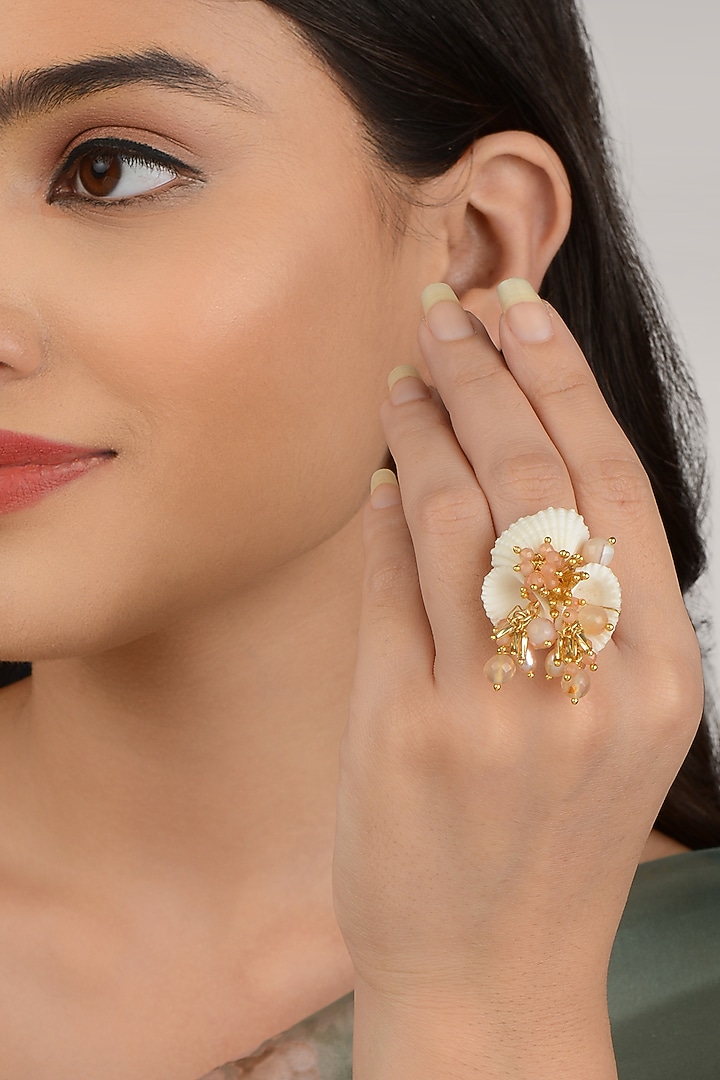 Beige Semi Precious Beaded Ring by House of D'oro at Pernia's Pop Up Shop