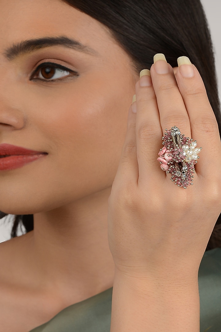 Pink Semi Precious Beaded Ring by House of D'oro at Pernia's Pop Up Shop