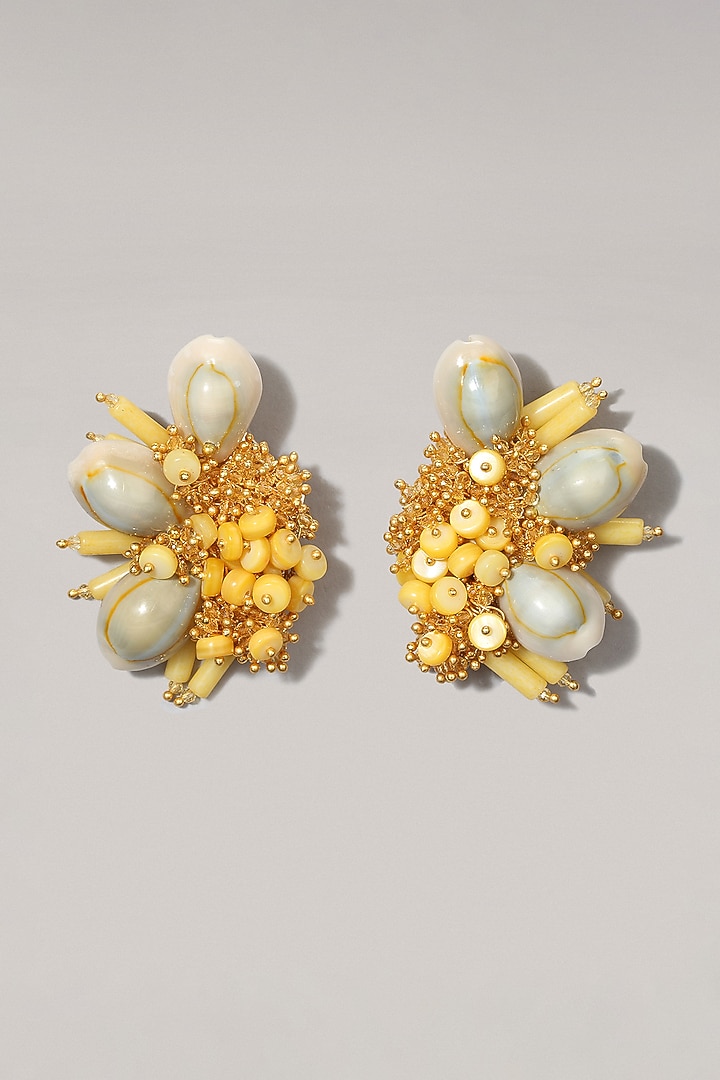 Beige Shell Handcrafted Stud Earrings by House of D'oro at Pernia's Pop Up Shop