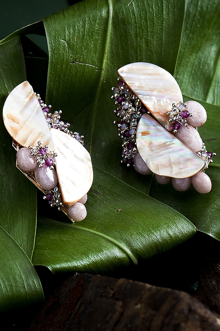 Lilac Beaded Stud Earrings by House of D'oro at Pernia's Pop Up Shop
