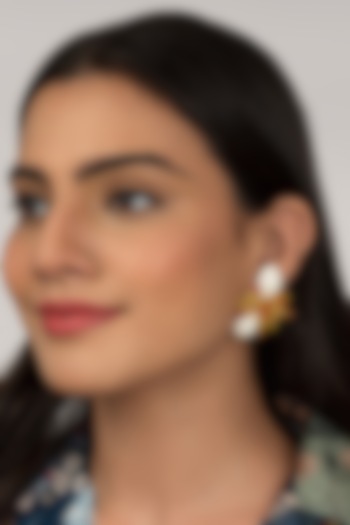 Yellow Beaded Stud Earrings by House of D'oro at Pernia's Pop Up Shop