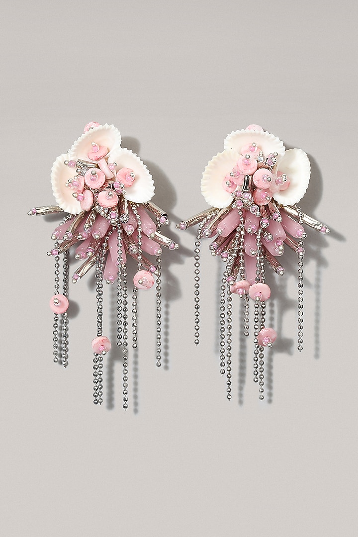 Lilac Beaded & Shells Stud Earrings by House of D'oro at Pernia's Pop Up Shop