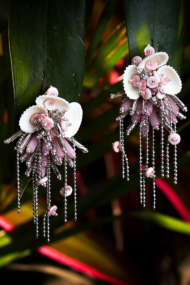 Lilac Beaded & Shells Stud Earrings by House of D'oro at Pernia's Pop Up Shop